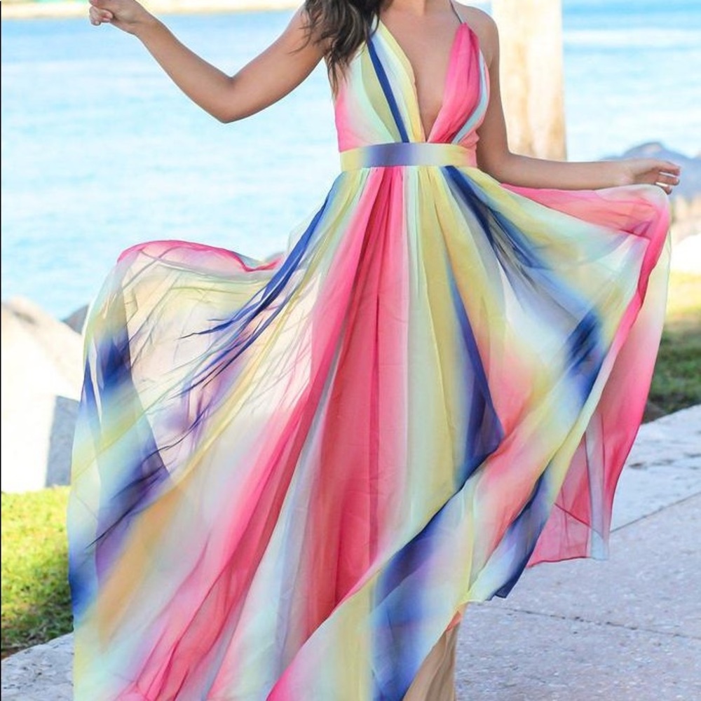 Multi Color Halter Maxi Dress